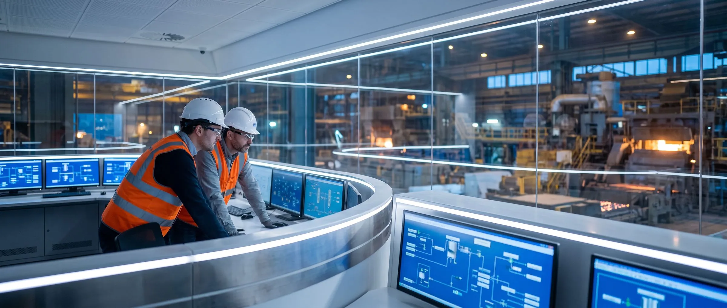 Engineers in a modern steel plant control room