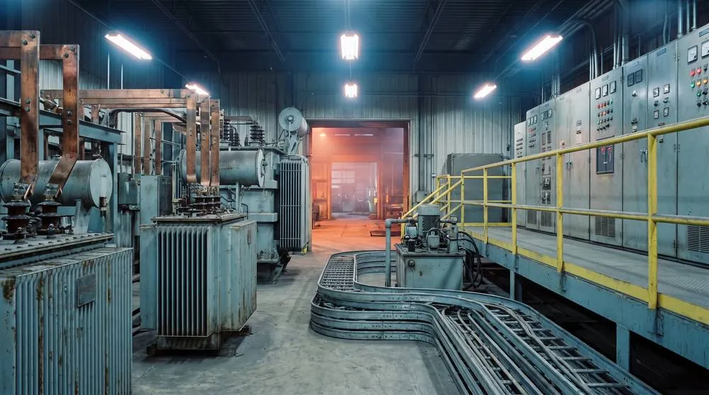 Furnace transformer, bus bars and control cabinets in a steel plant