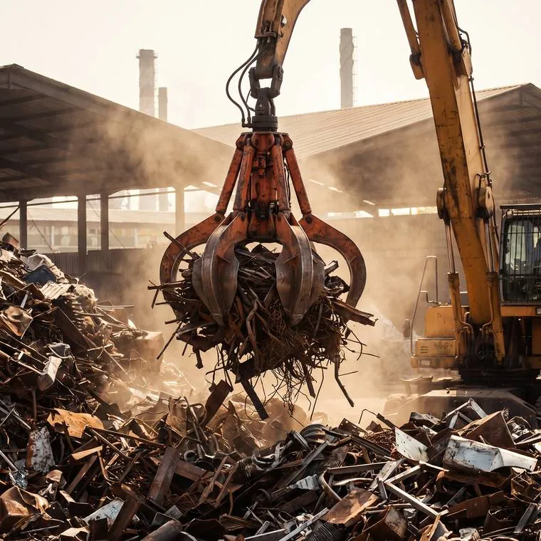 Hydraulic grab on a scrap handling crane