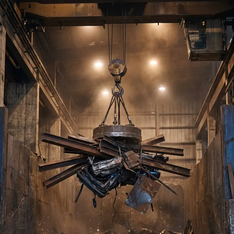 Magnet crane lifting steel scrap