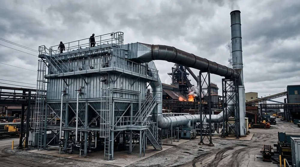 Pulse-jet bag house and extraction ducting of an air pollution control system
