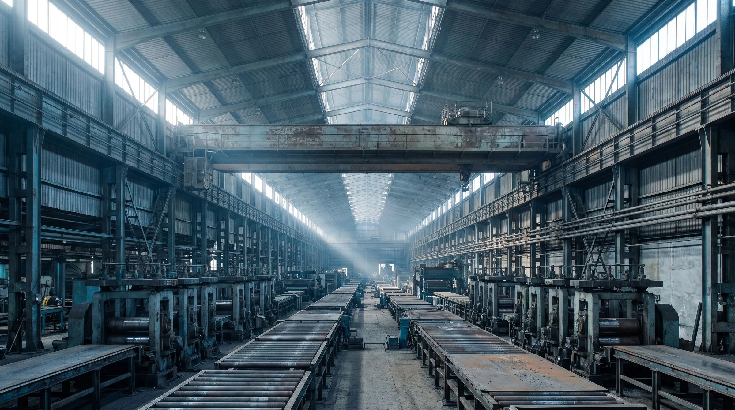 Rolling mill hall in morning daylight