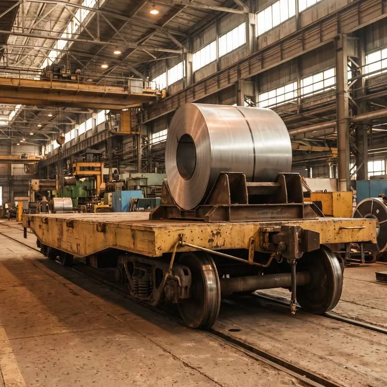 Transfer car carrying a steel coil